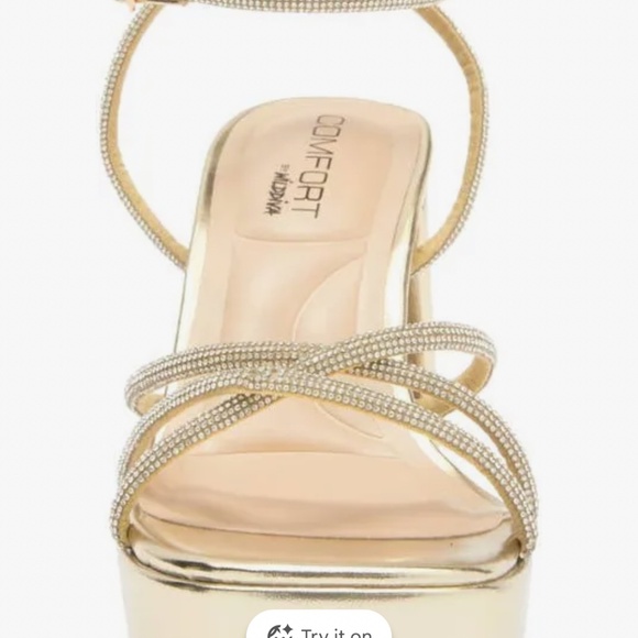 7.5 New Gold Platform heels with rhinestone straps - Picture 3 of 5